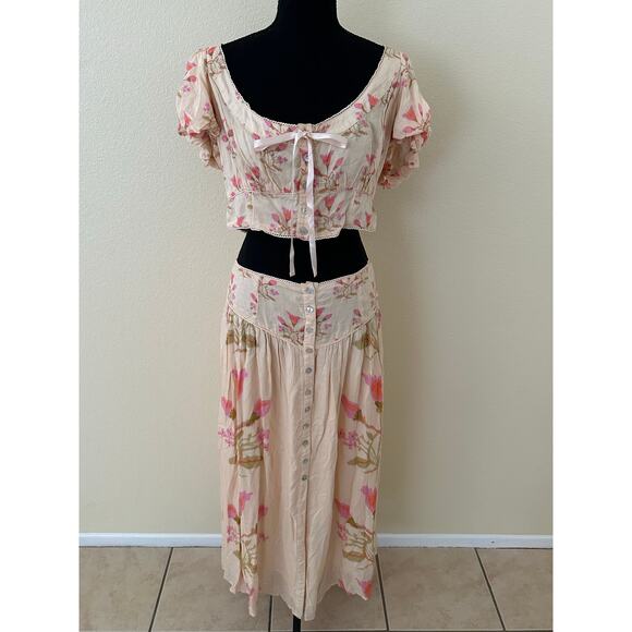 Free People Easy to Love 2 Piece Multicolor Floral  Maxi Skirt Set Size L - NWT - Picture 3 of 8